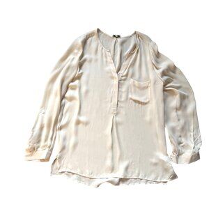 Joie 100% Silk Blouse Top Women's Size Medium Pocket & Roll-Tab Sleeves Cream